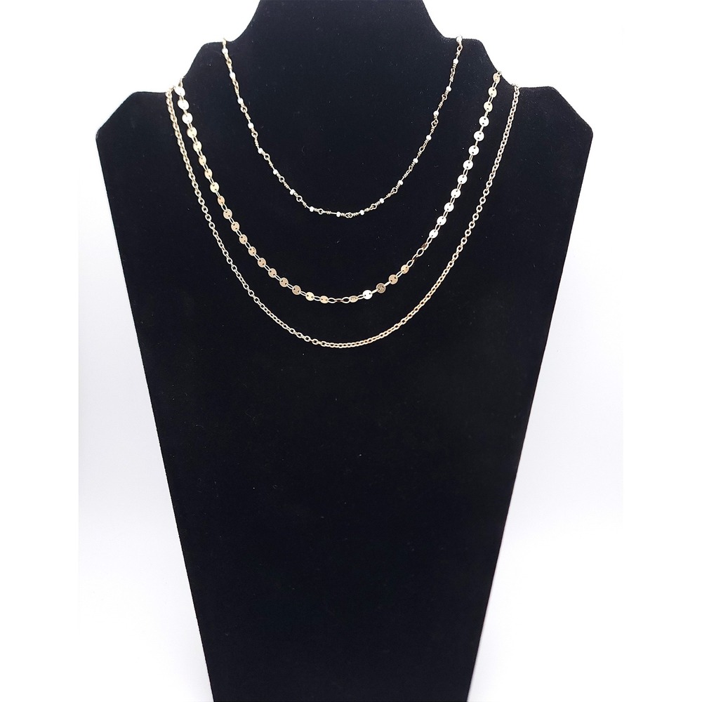 Versona Multi Strand Layered Necklace Gold Tone Faux Pearl Disc Chain 14-17 In